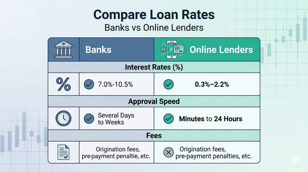 infographic comparing bank and online lender personal loan rates USA
